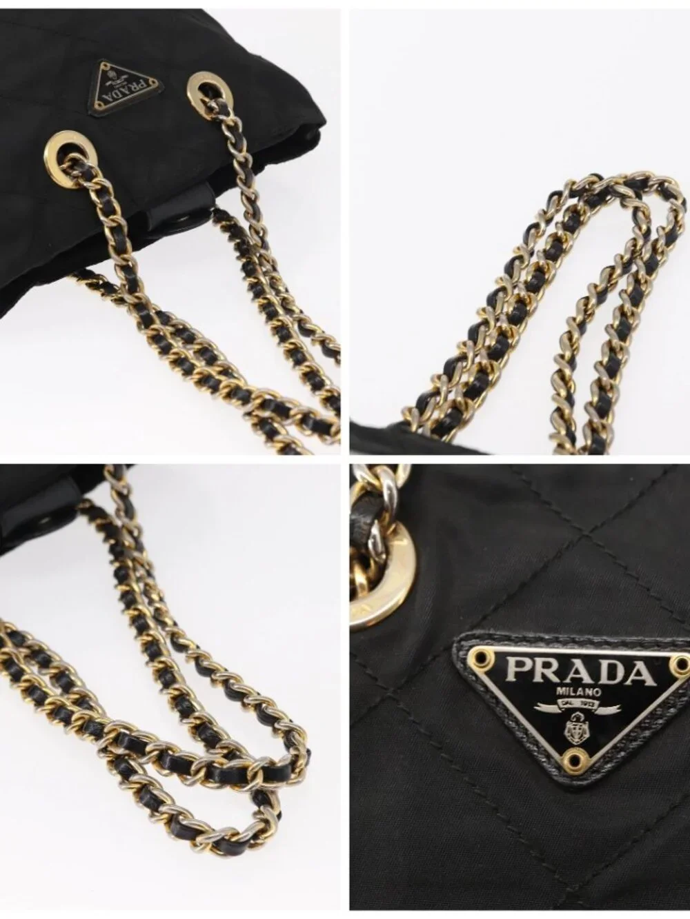 PRADA Chain Hand Bag Nylon Black Gold Auth bs31172 - Picture 16 of 16